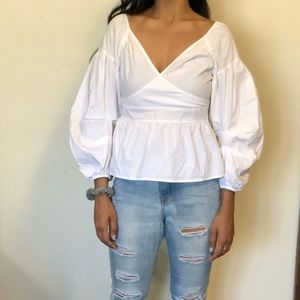 White top with puff sleeves